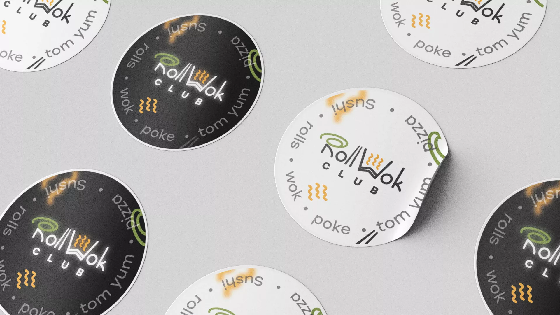 Разработка наклеек для суши-бара «Roll Wok Club» в Губкинском